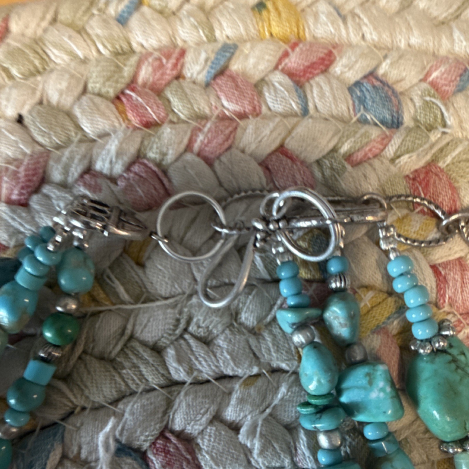 Beaded Necklace Turquoise Rectangular Silver Pend… - image 10