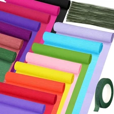 24 Rolls 10 inch Crepe Paper Streamer 15 Colors with Floral Wire Tape