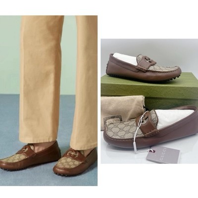 Gucci Supreme GG Interlocking Loafer Driving Shoes Mens Brown UK