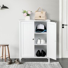 Wooden Double Door Bathroom Storage Floor Cabinet 3 Shelves Storage White