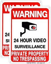 No Trespassing Signs Private , 24 Hour Video Surveillance Signs, 10X14 Inch Heav