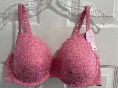 Cacique Bra Womens 44D PINK Lightly Lined Full Coverage Lace Underwire T Shirt