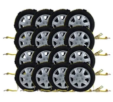 16Pk 2"x9' Over The Wheel Tire Straps with Ratchet, Swivel J Hook 3,333 LBS WLL