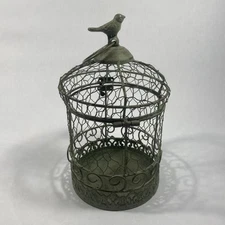 Vtg Metal Round Bird Cage Planter Decorative Home Decor Shabby Chic Green