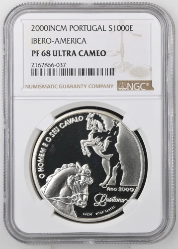 2000 PORTUGAL - NGC PF 68 UC - 1000 ESCUDOS THE MAN AND HIS HORSE - SILVER COIN