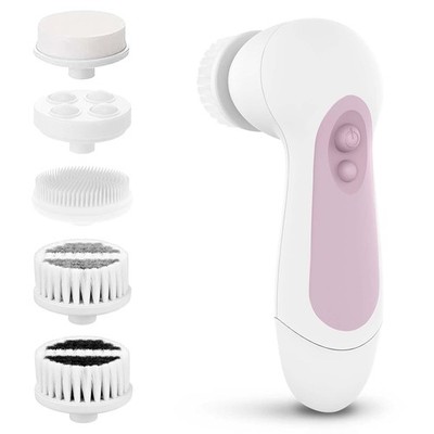 Waterproof Facial Cleansing Spin Brush Set with 5 Exfoliating Brush Heads - Elec