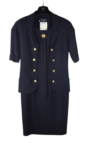 Abito vestito vintage Chanel blu navy manica corta