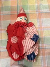 Antique Vintage 1950’s Handmade Clown. Red White & Blue. Embroidered. Nicely