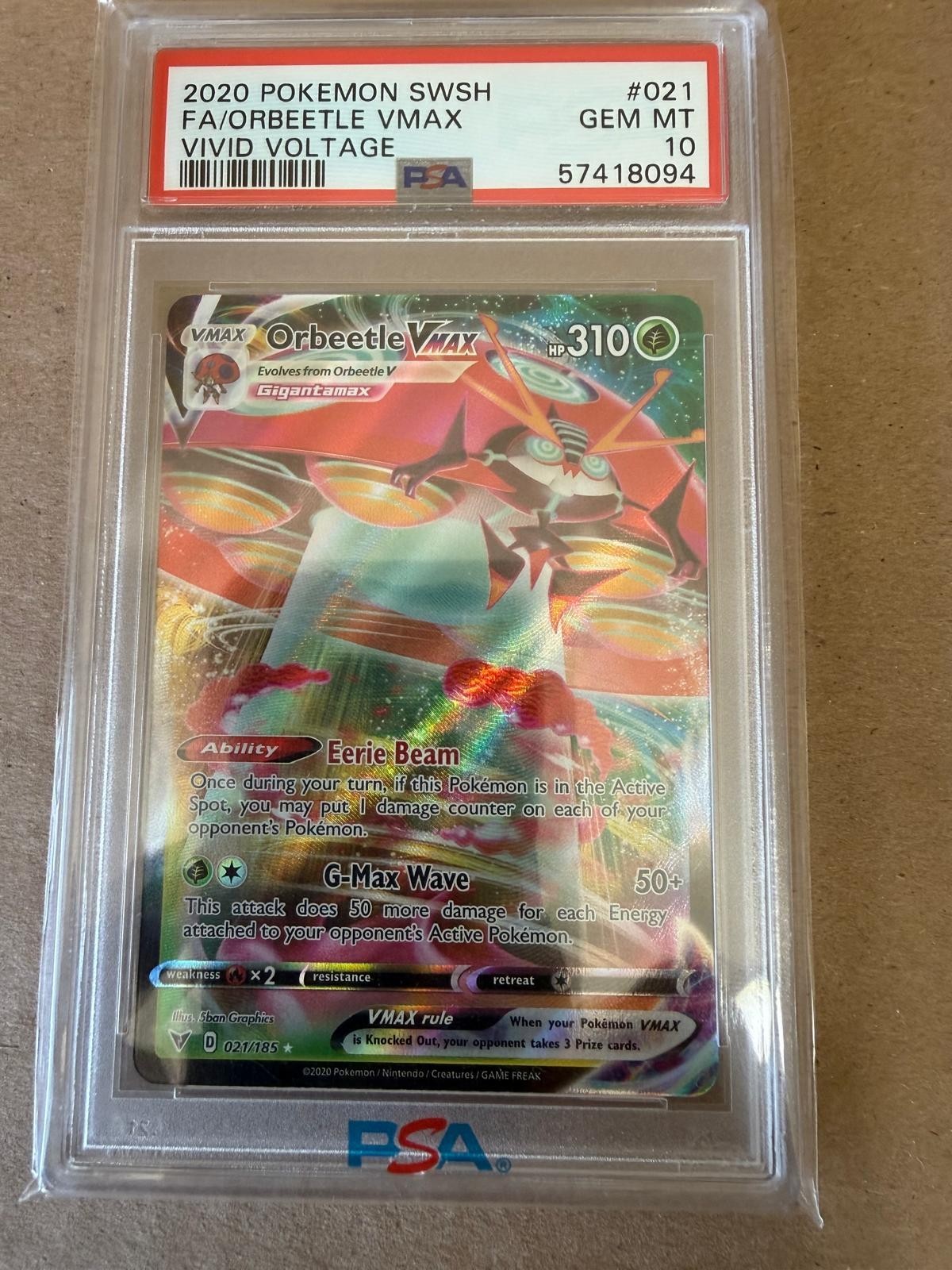 PSA 10 Orbeetle VMAX Full Art 021/185 Vivid Voltage Pokémon SWSH 2020