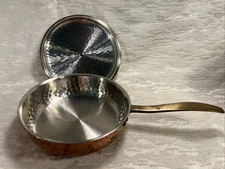 Hammered Copper Pan 9" Switzerland Saute Fry Brass Handle Stainless Steel --8511