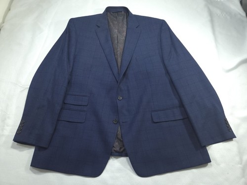 Ralph Lauren Mens Sport Coat 50L Suit Jacket Blue Dark Wool Blazer Check