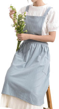 KITCHIEF Cotton Linen Pinafore Dress Cute Apron for Women with Pockets Art Vinta