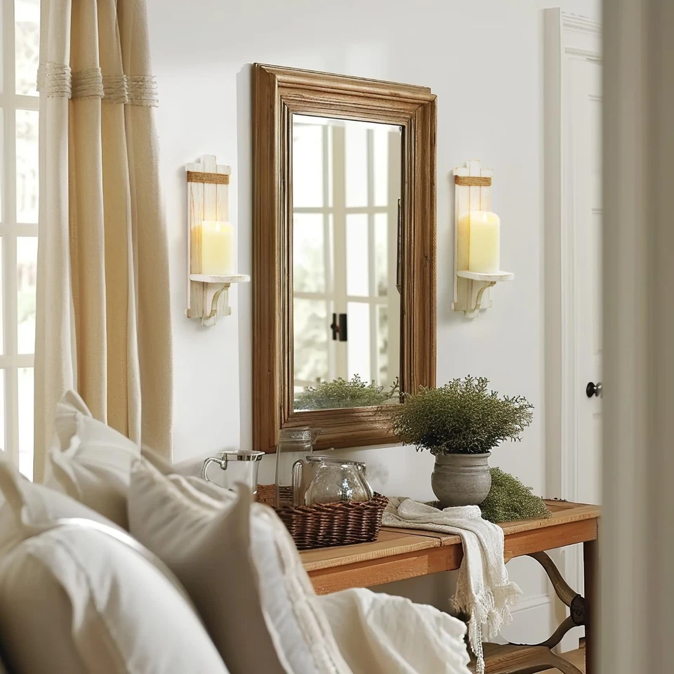 Wall Sconces Candle Holder Set of 2 Farmhouse Wooden Rustic Wall Decor - Image 2 of 4