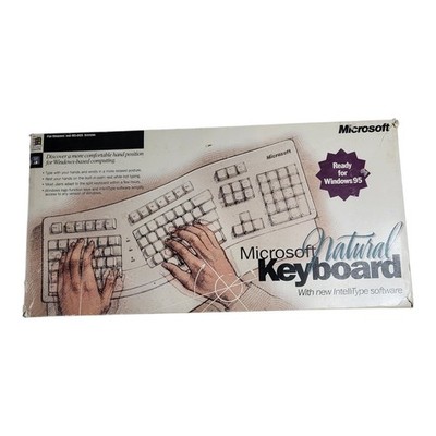 Microsoft Natural Keyboard Vintage 1995 Tested & Working with Box & Mouse PS/2