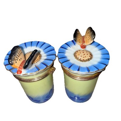  Two Butterfly on Flower ~Porcelain Hinged Box with Candle by Bombay Company