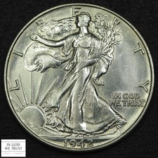 1942 Walking Liberty Silver Half Dollar 50C - Cleaned