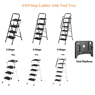 #ad 3 4 5 Step Ladder with Tool Platform Anti Slip Sturdy amp; Wide Pedal Stool 330LBS $63.58