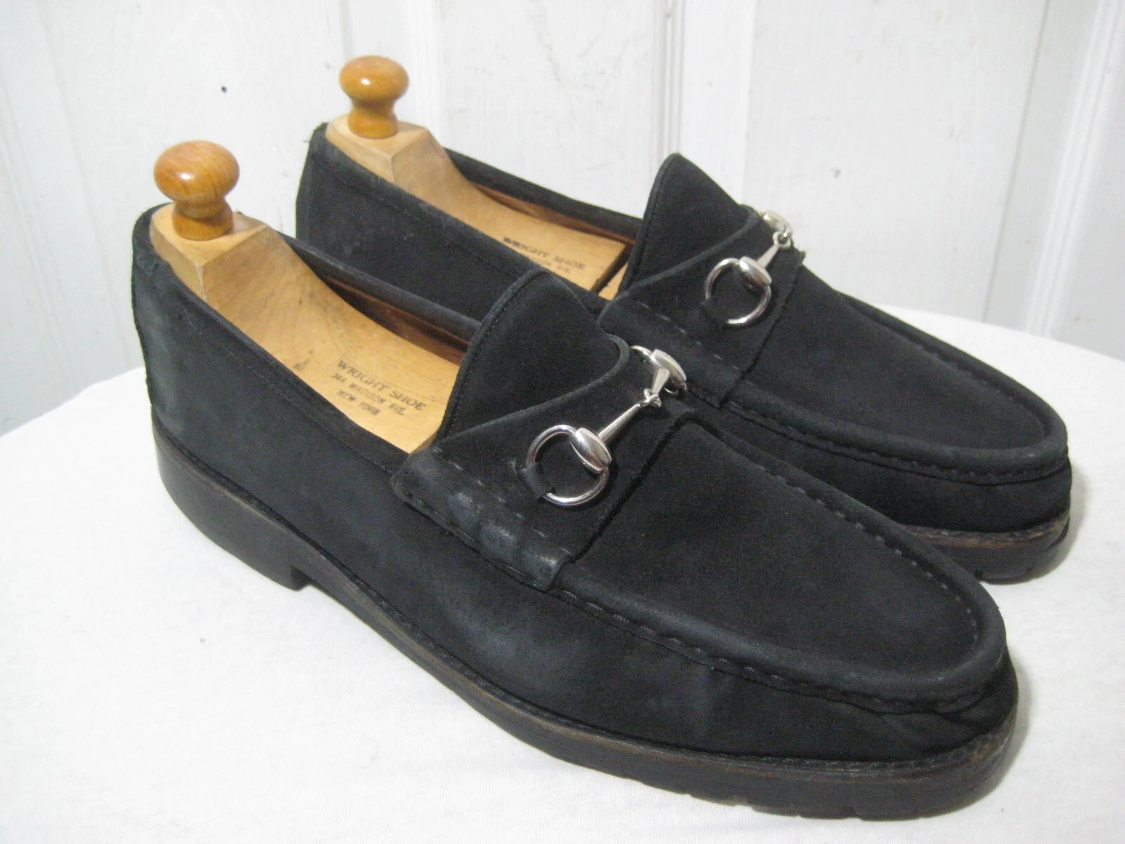 Chaussures mocassins homme Gucci daim noir Horsebit pointure 12