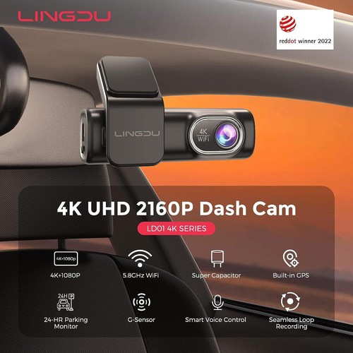 LINGDU LD01 4K Dash Cam Front and Rear with 64GB SD Card, Built-in 5GHz WiFi GPS - Picture 2 of 6