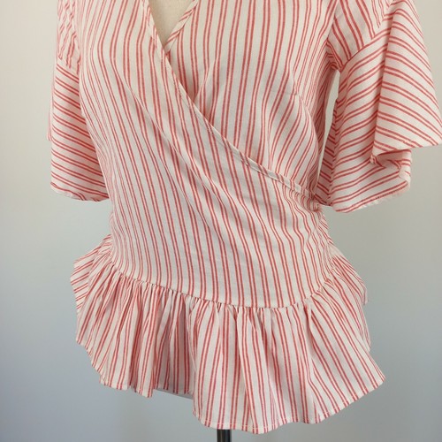 Seed Heritage Top Womens Size 6 Red White Candy Stripe Peplum Tie Waist Wrap - Picture 3 of 9