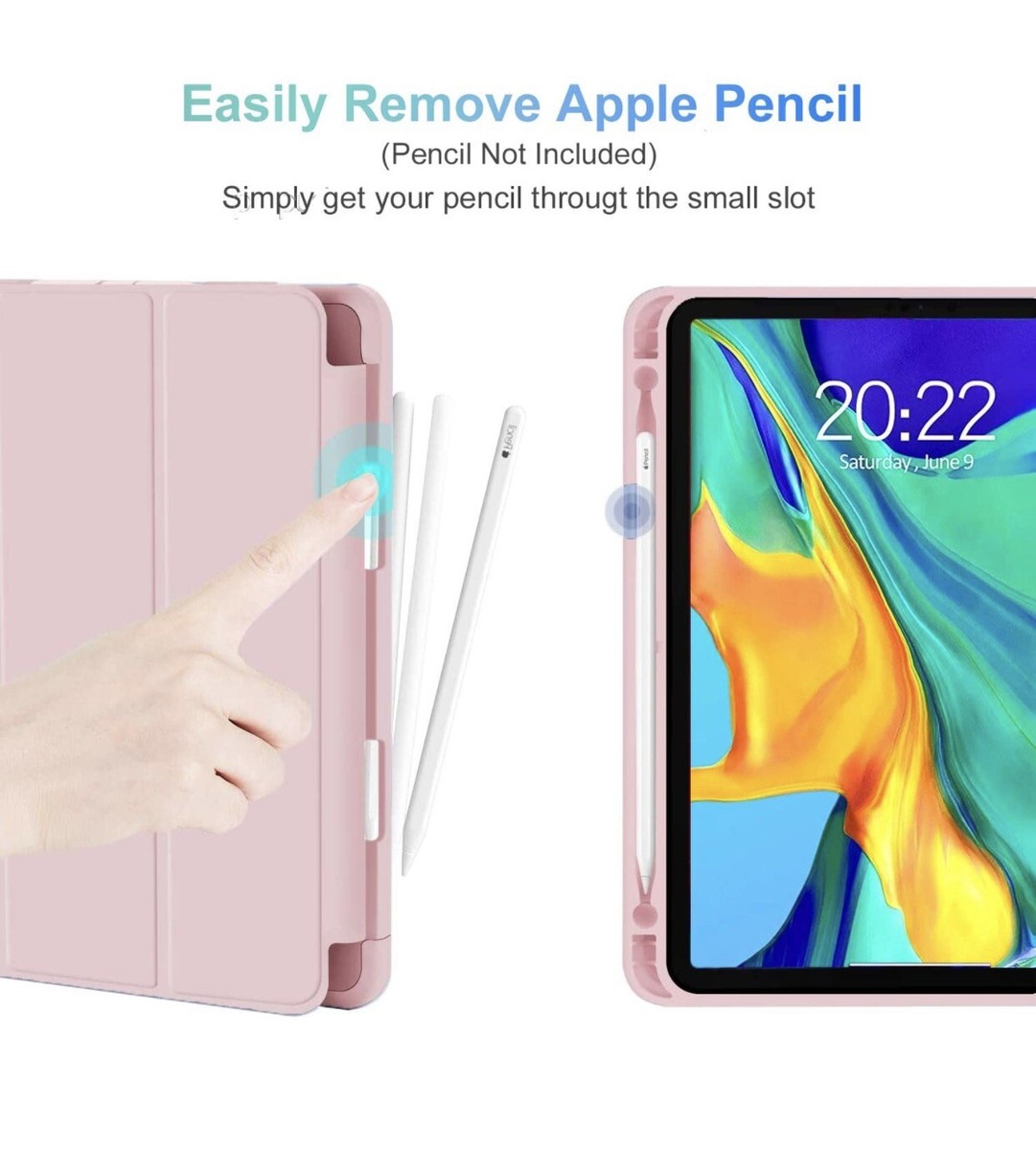 For iPad Pro 12.9'' 4th Gen 2020 Case w/ Pencil Holder Auto Sleep