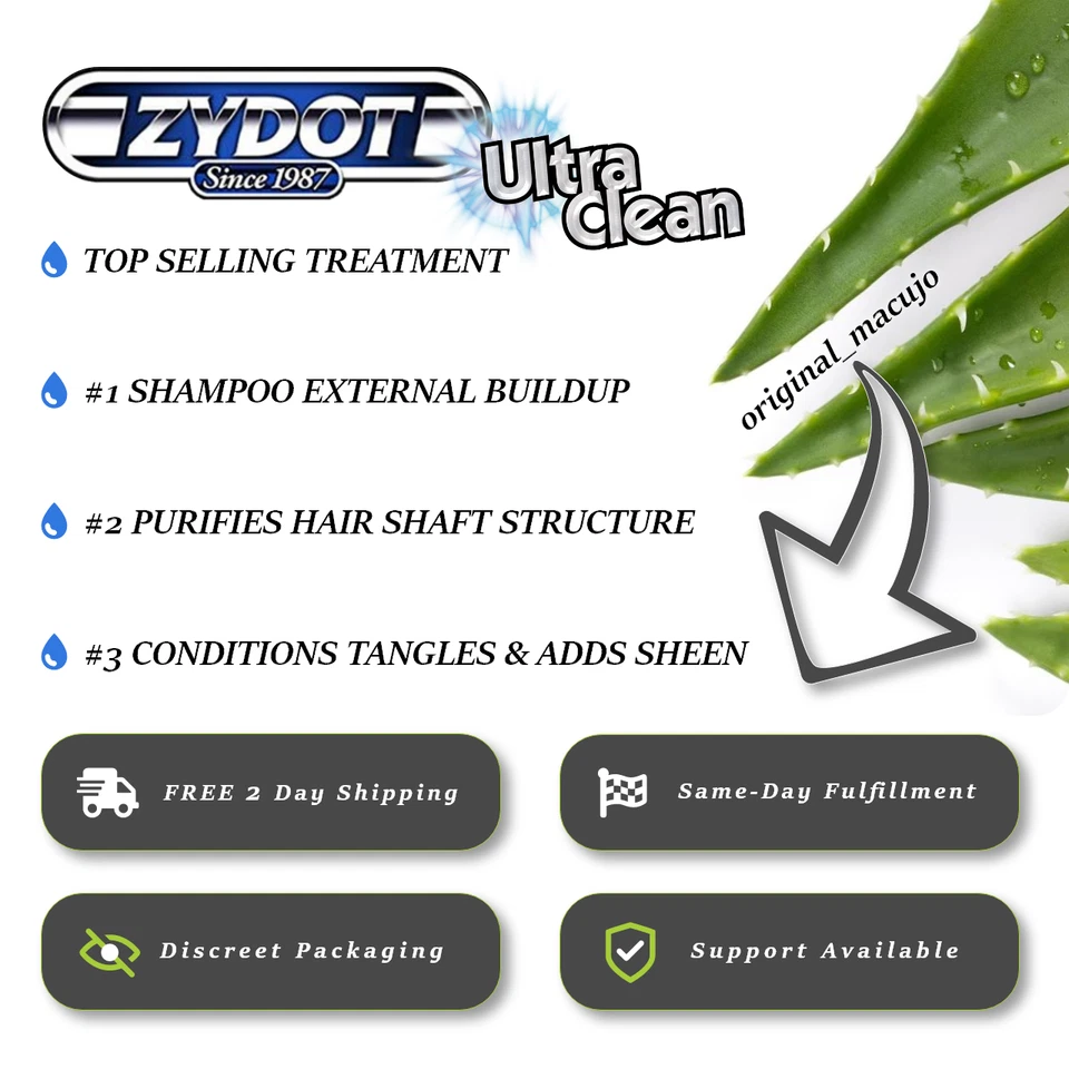 Zydot Ultra Clean Shampoo & Conditioner with Aloe Vera (5 Pack Macujo Bundle) - Image 2 of 4