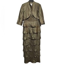 David’s Bridal Green Gold Maxi Dress Size 10 MOTB MOTG Wedding Bridesmaid Gormal