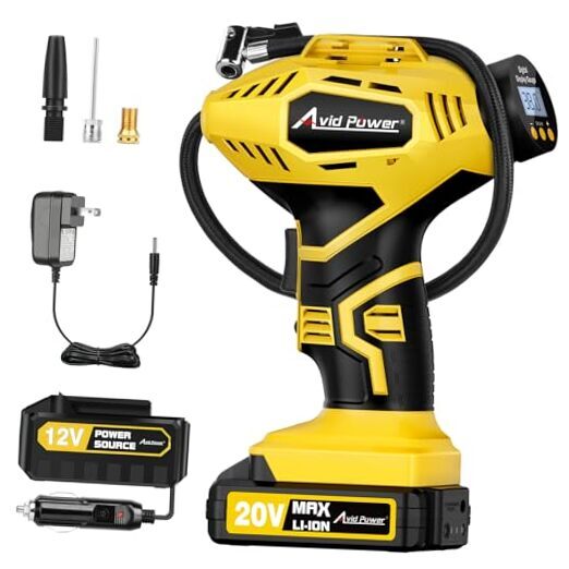 20V Cordless Portable Tire Inflator with Rechargeable Battery