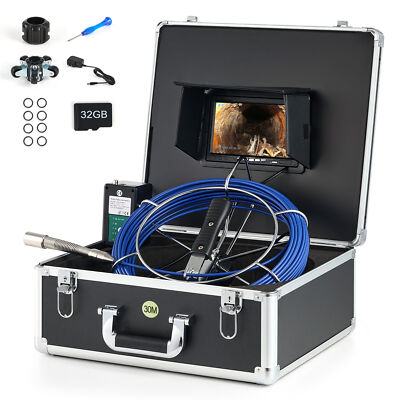 7'' Sewer Camera 100ft/30m Self-Leveling Drain Camera w 512Hz Transmitter Counter