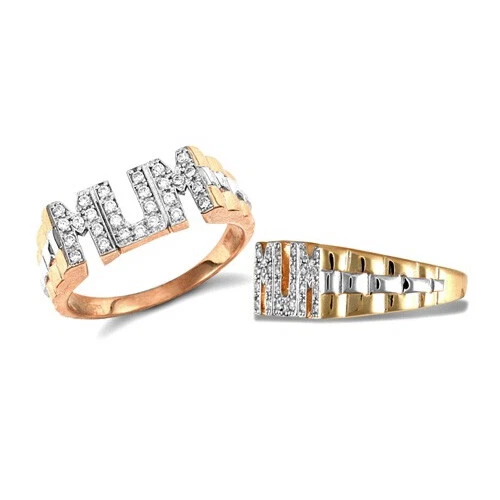 9ct Gold Hallmarked Two Colour Shoulders Stone Set MUM Ring