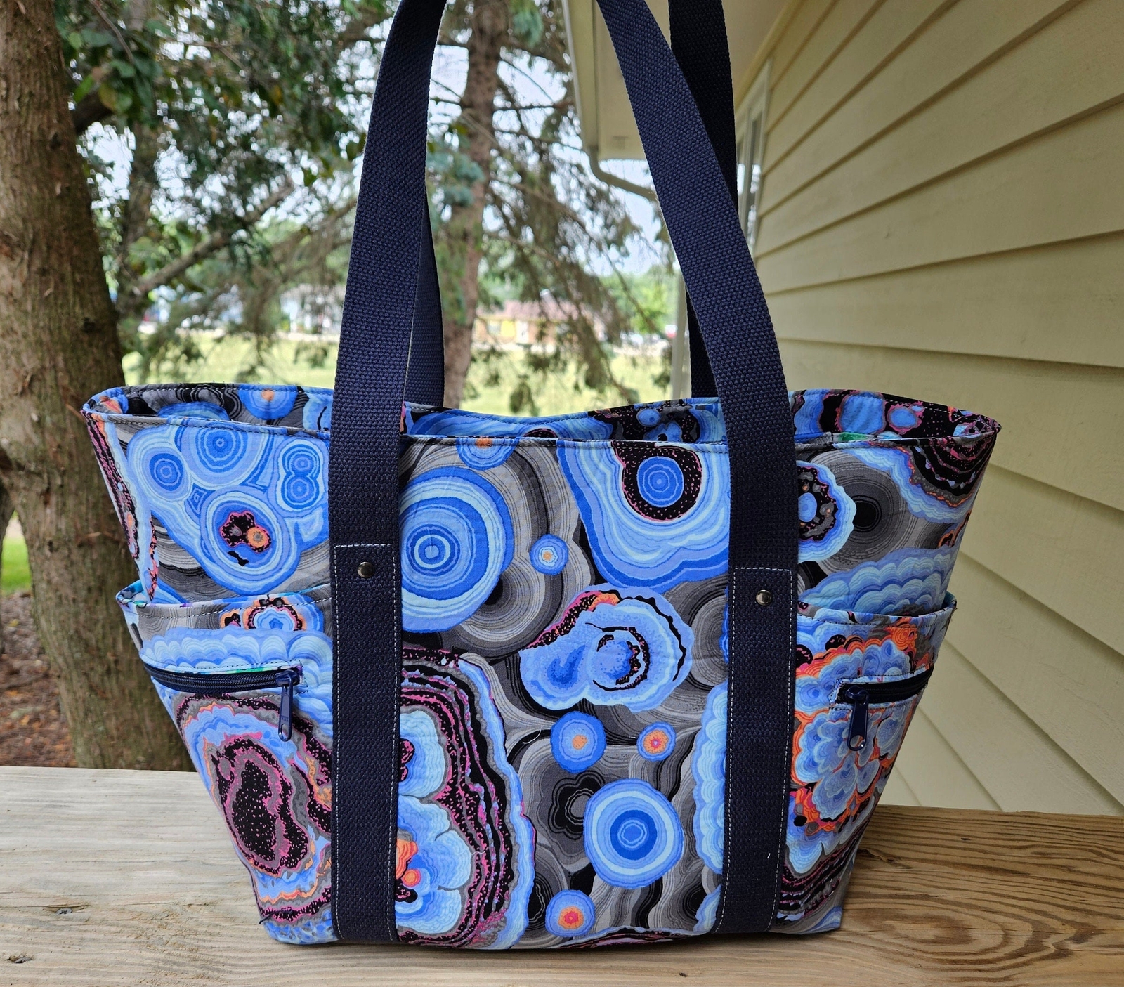Stylish Tote Bag with Kaffe Fassett Agate Sky Fabric Design-image