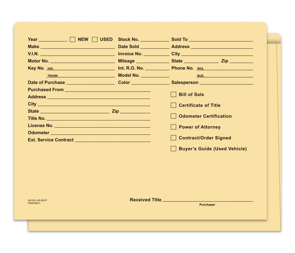 PRINTED 9 X 12 VEHICLE DEAL JACKETS CAR DEALER ENVELOPES HEAVY DUTY 100 OR 500 - Image 2 of 4