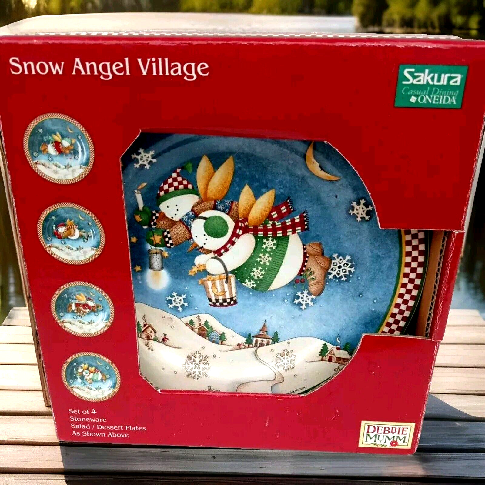 Sakura Snow Angel Village Salad Dessert Plates Set of 4 in Box Debbie Mumm B4
