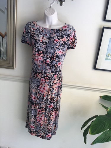 Viyella Summer Dress Size 14 S/Sleeve Fitted Lined Floral Over Knee Back Zip VGC - Picture 5 of 8