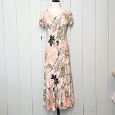 Vintage Kauaiana Hawaiian Maxi Mermaid Dress Small Pink