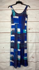 Ann Taylor Dress Womens 4 Blue Geometric Satin Maxi Empire Waist Scoop Neck