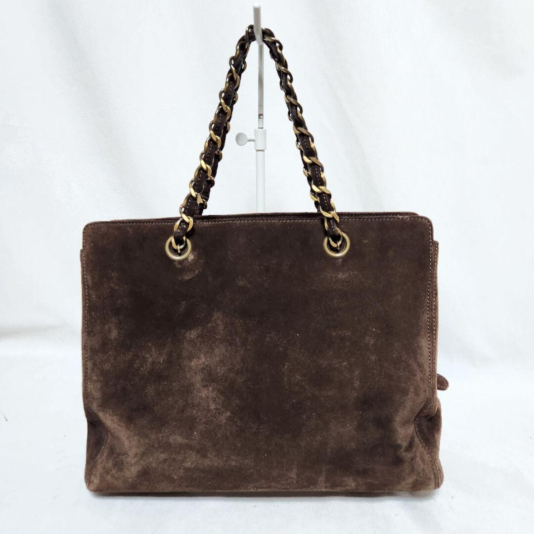 CHANEL Chain Suede Handbag Tote Bag Brown With Serial Number
