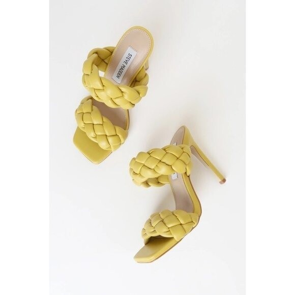 NEW Steve Madden Kenley Citron Braided High Heel Sandals Slide-on Yellow 5.5 image 3