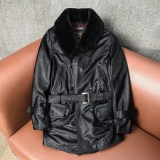 New Men's Fur Collar Cowhide Leather Jacket Windbreaker Plus Size Winter Coat