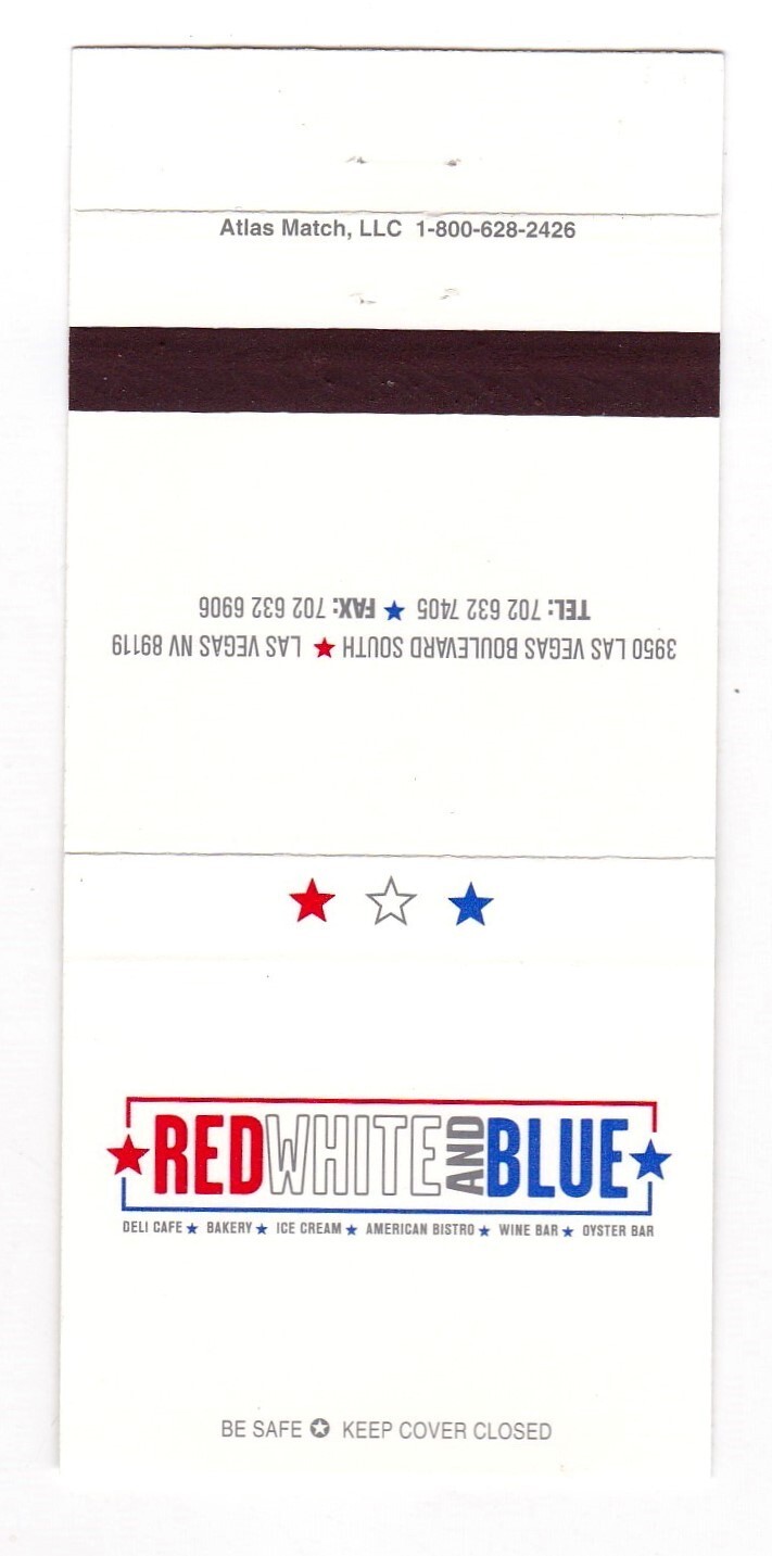 Red White and Blue Cafe Matchbook Cover Las Vegas No Matches icsmc5