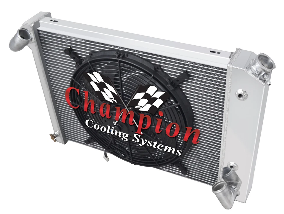 Radiador 4 filas RS Champion con ventilador de 16" para Chevrolet Corvette 1966 67 1968 motor V8 Foto 3 de 4