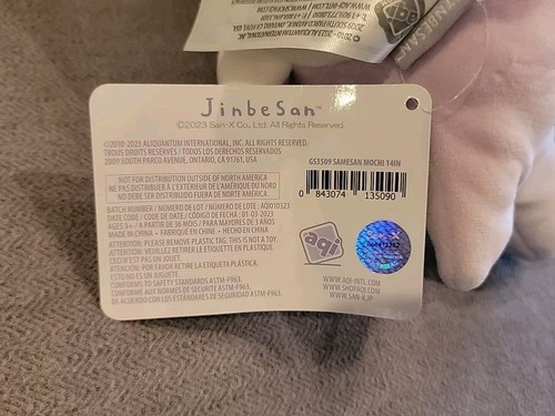 San-X Jinbe San Sameson Mochi 14" Peluche Calamaro Squalo Rosa, (GS3509) Nuovo con Etichette B4 - Foto 7 di 7
