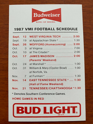 CFB 1987 VIRGINIA MILITARY INSTITUTE VMI College Football Schedule