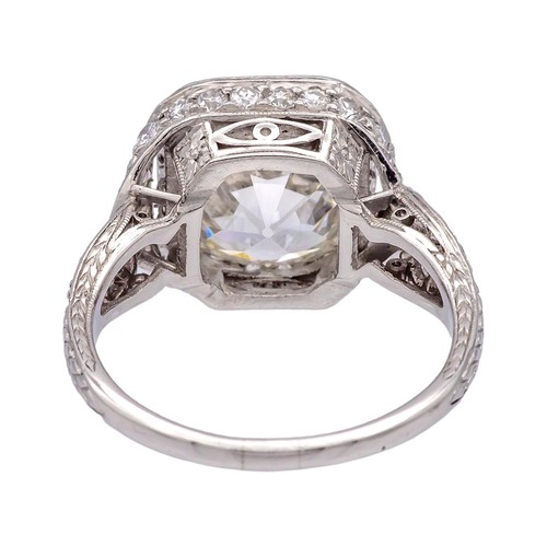 Handmade Art Deco Platinum Ring 4.11 Ct Old Mine Cut Diamond – I/VS2 GIA - Picture 5 of 11