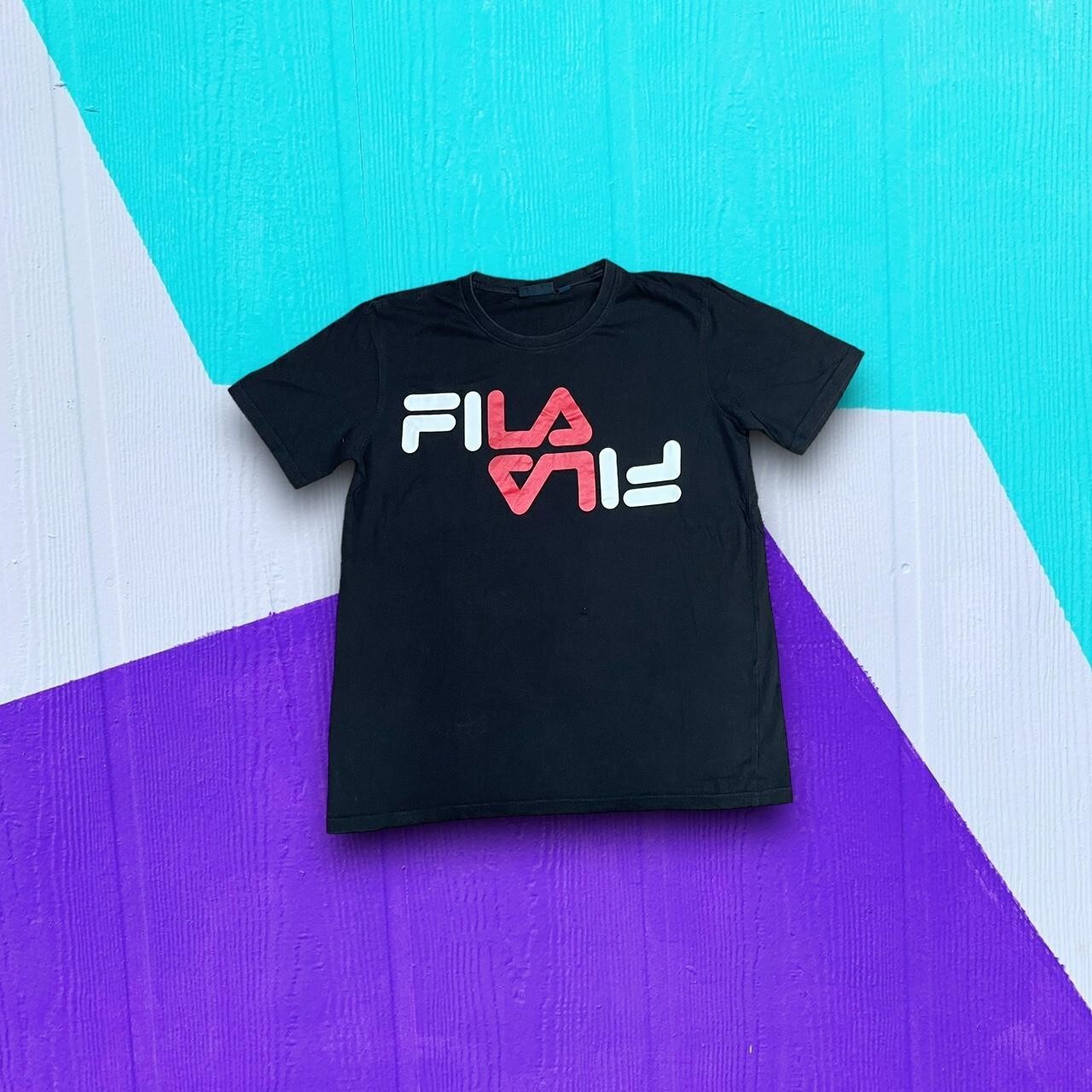 Maglietta uomo vintage nera fila spell out grande logo retrò Regno Unito piccola unisex