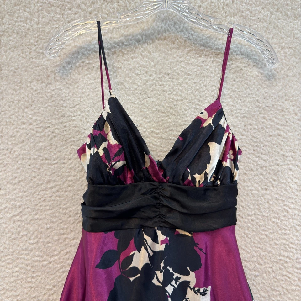 Vestido Y2K Vintage Burbuja 6 Mediano Púrpura Floral Satén Cóctel Babydoll Foto 3 de 4