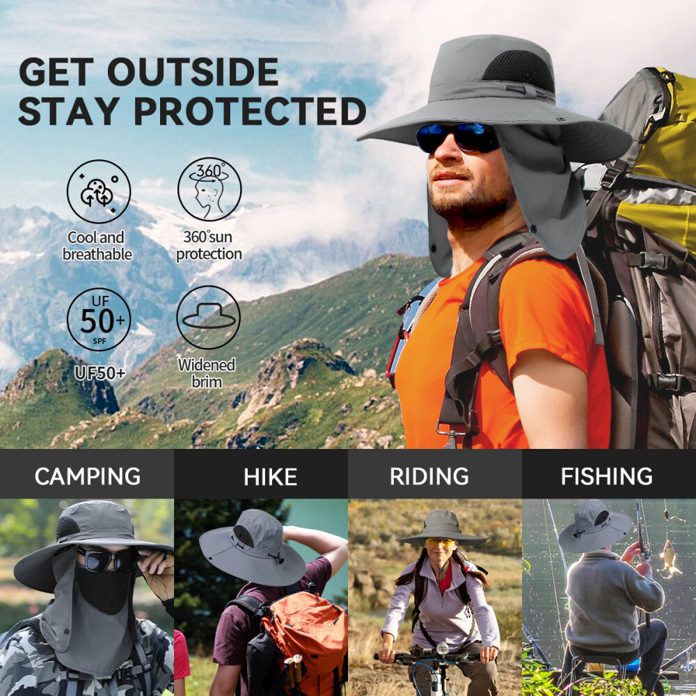 Men's UV Protection Wide Brim Bucket Hat for Hiking Camping Fishing Safari