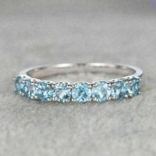 Ladies Classy Half Eternity Wedding Band Ring Lab Created Aquamarine 925 Silver