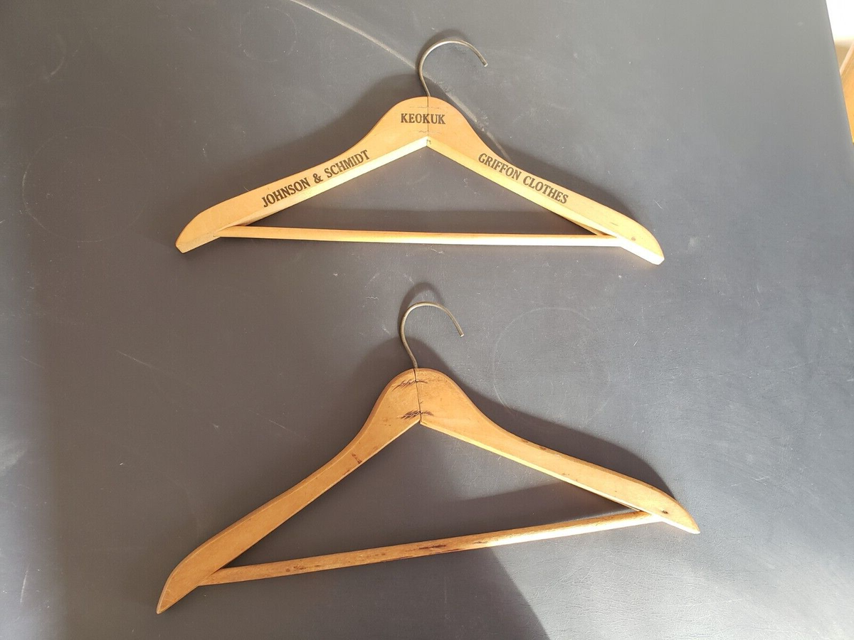 Vintage Wooden Coat Hangers, Johnson & Schmidt, Griffin Clothes
