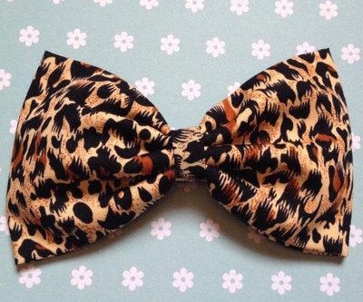 NEW HANDMADE 5/" LEOPARD ANIMAL PRINT COTTON FABRIC BOW HAIR CLIP ROCKABILLY 50s